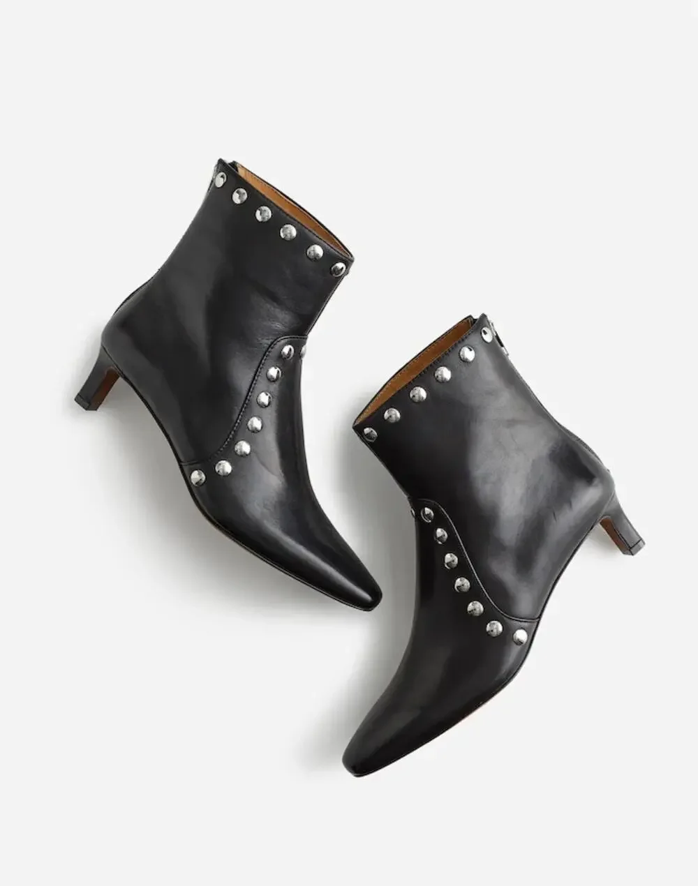 NWOT Madewell Dimes Kitten-Heel Boots 8 black leather studs moto biker booties